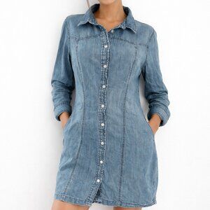 Lee Denim Shirt Dress Womens Large Blue Button Front Long Sleeve Casual Tencel